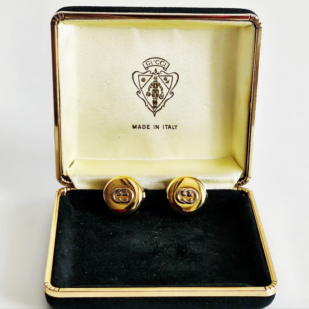 Rare Vintage Gucci Interlocking GG Gold-plated Button Covers - Picture 2 of 6